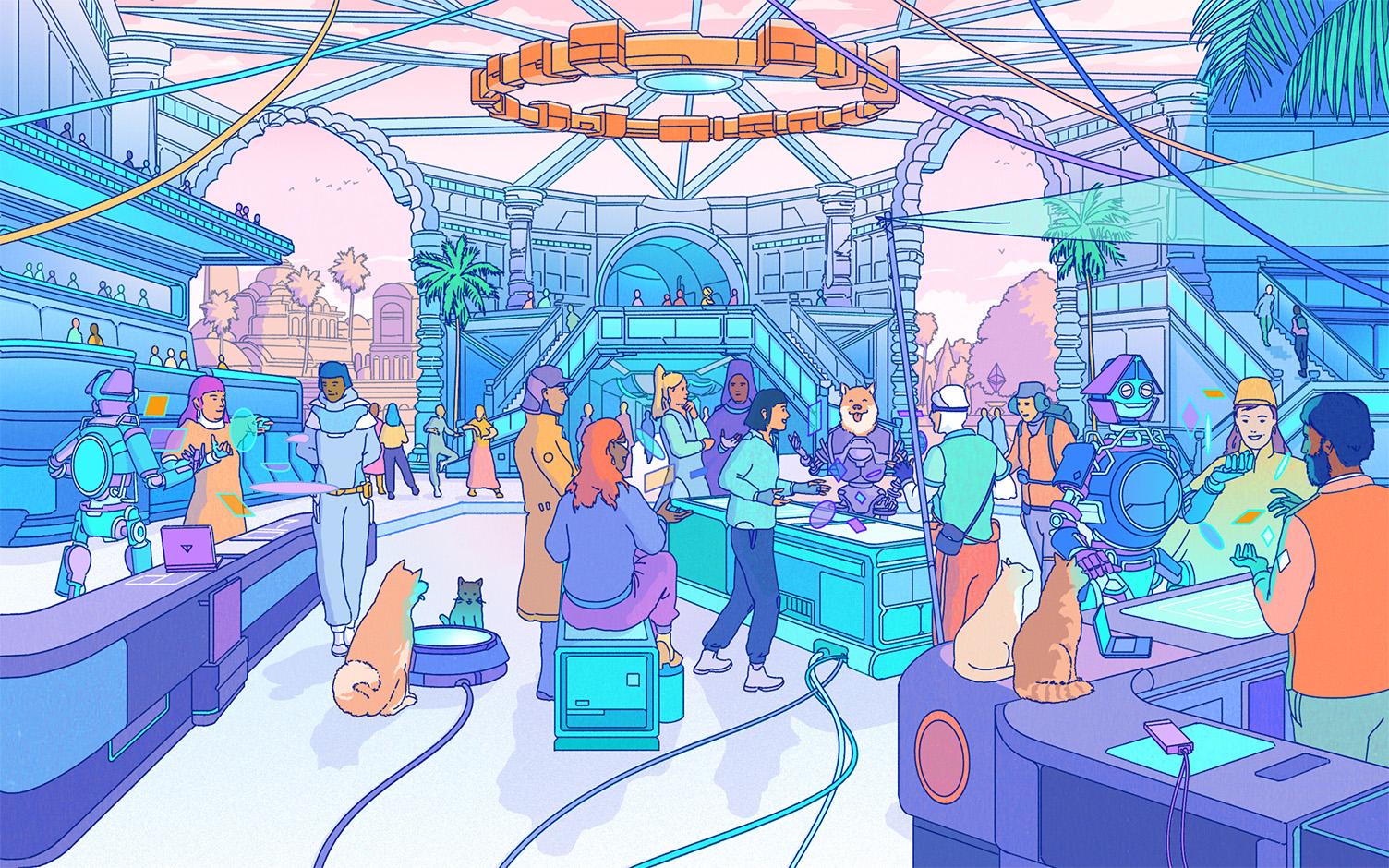 Futuristic community gathering center