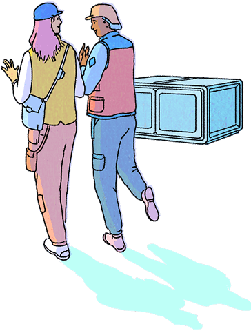 Two humans walking and talking